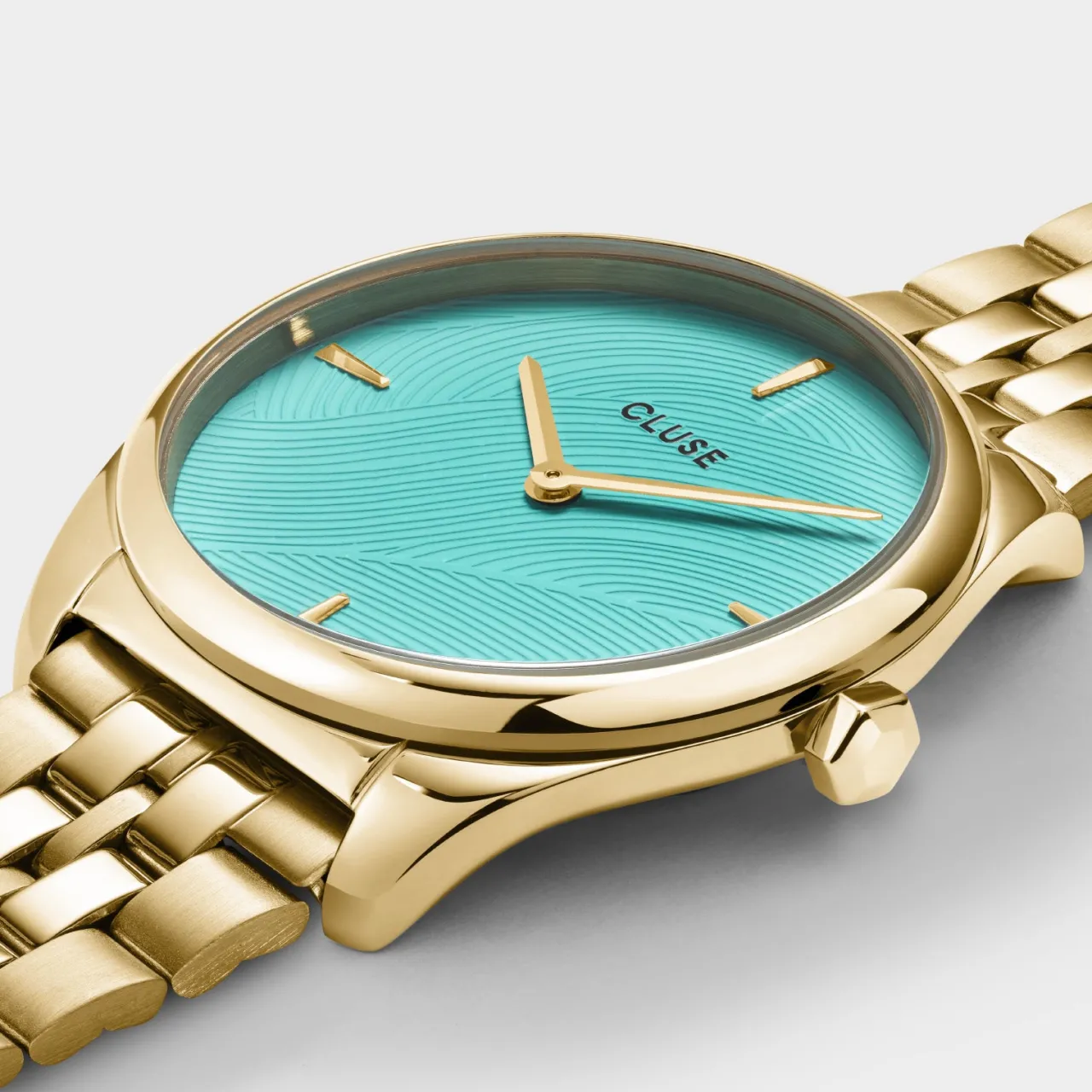 Femme CLUSE Féroce Petite Watch Steel, Leaf Texture Pool Blue, Gold Colour