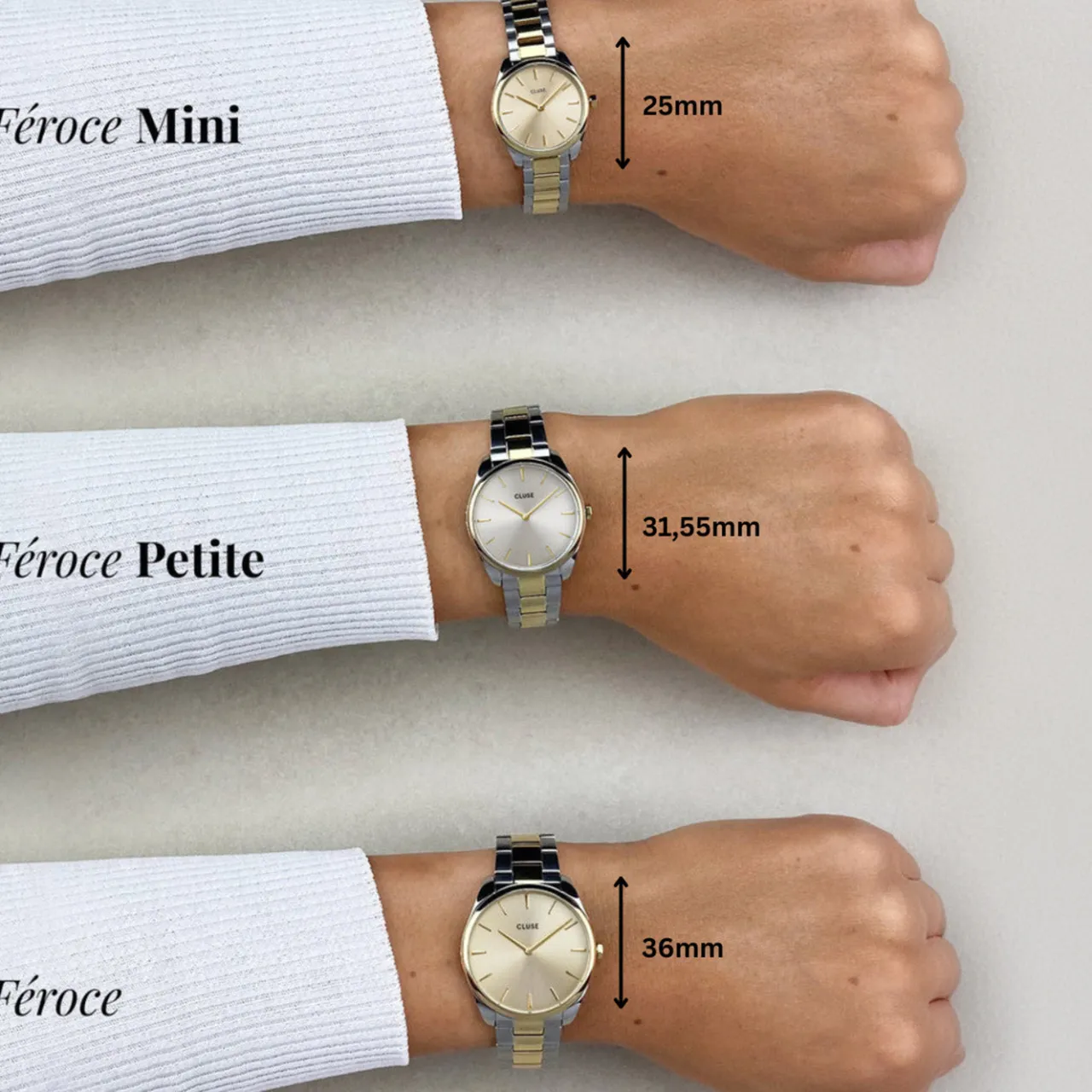 Femme CLUSE Féroce Petite Watch Steel, Leaf Texture Pool Blue, Gold Colour