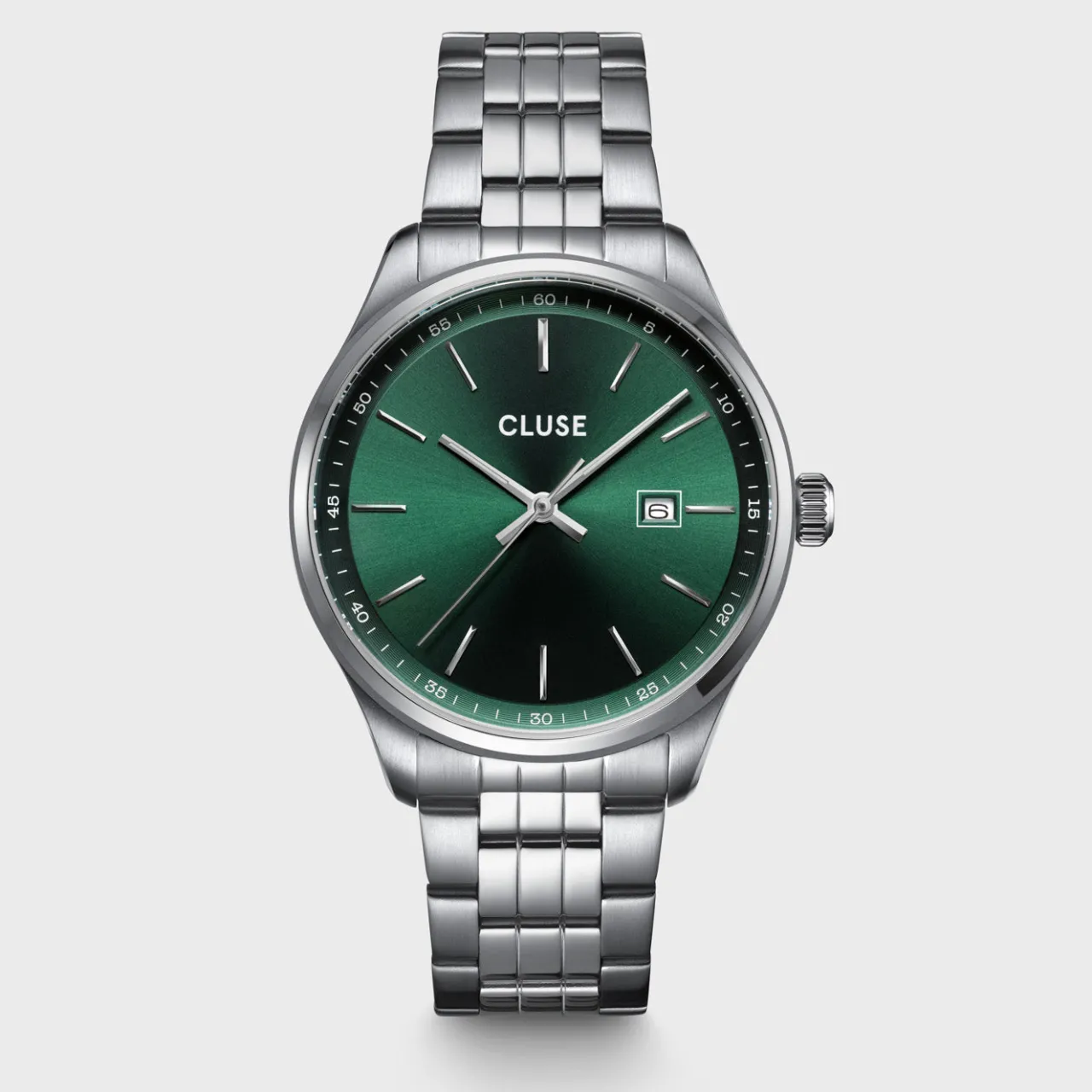 Homme CLUSE Gift Box Anthéor Steel Watch Green and Silver Chain Bracelet