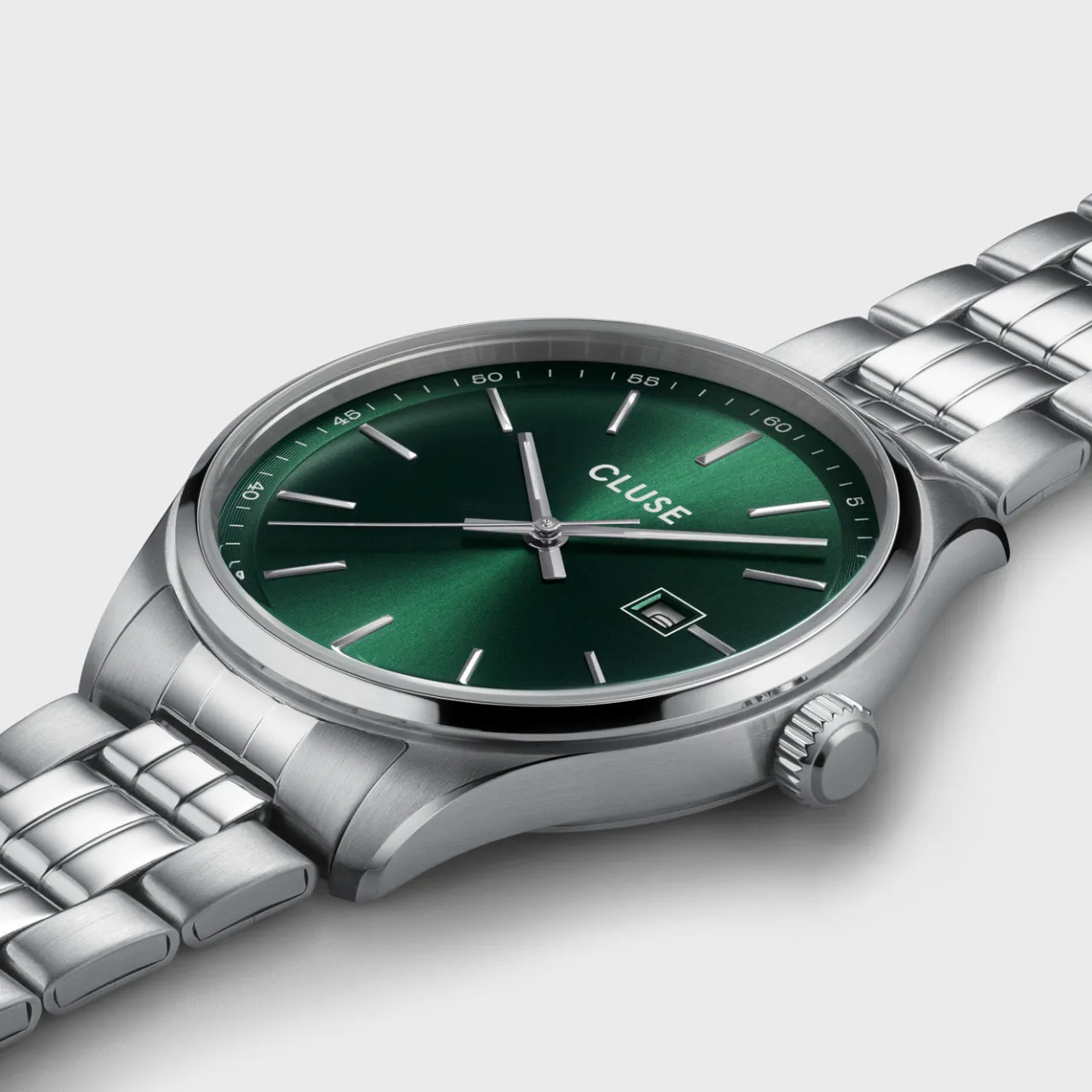 Homme CLUSE Gift Box Anthéor Steel Watch Green and Silver Chain Bracelet