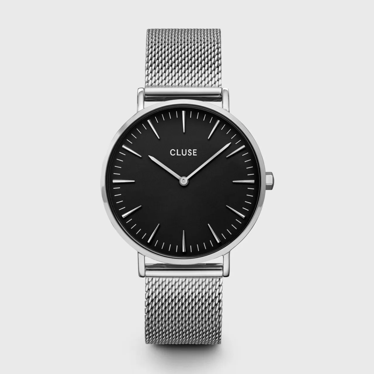 Femme CLUSE Gift Box Boho Chic Watch Mesh and Leather Strap, Silver Colour