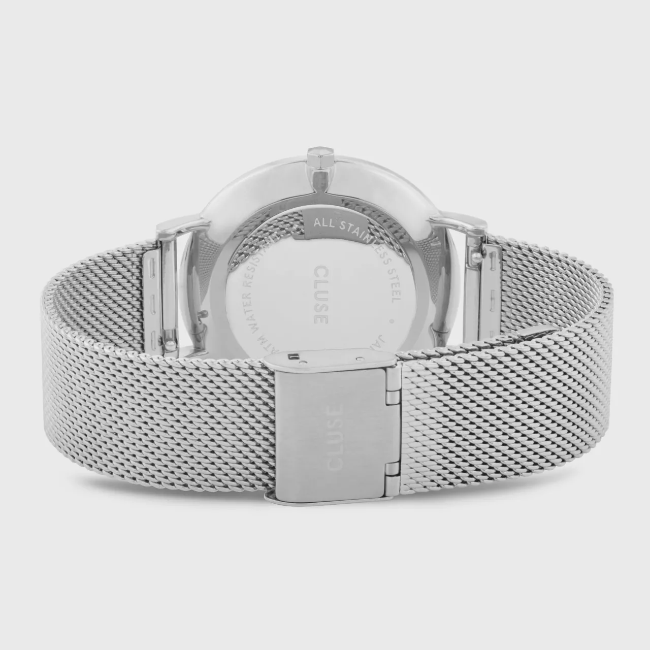 Femme CLUSE Gift Box Boho Chic Watch Mesh and Leather Strap, Silver Colour