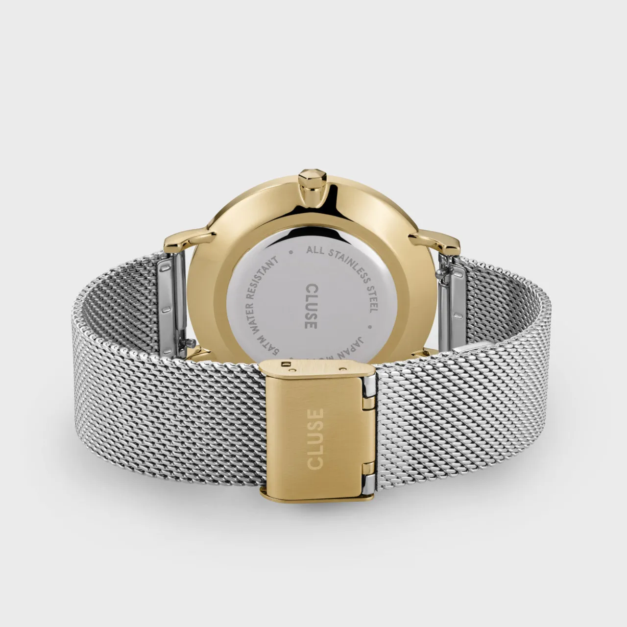 Femme CLUSE Gift Box Boho Chic Watch Mesh Bicolour and Mixed Chain Pearl Bracelet Gold Colour