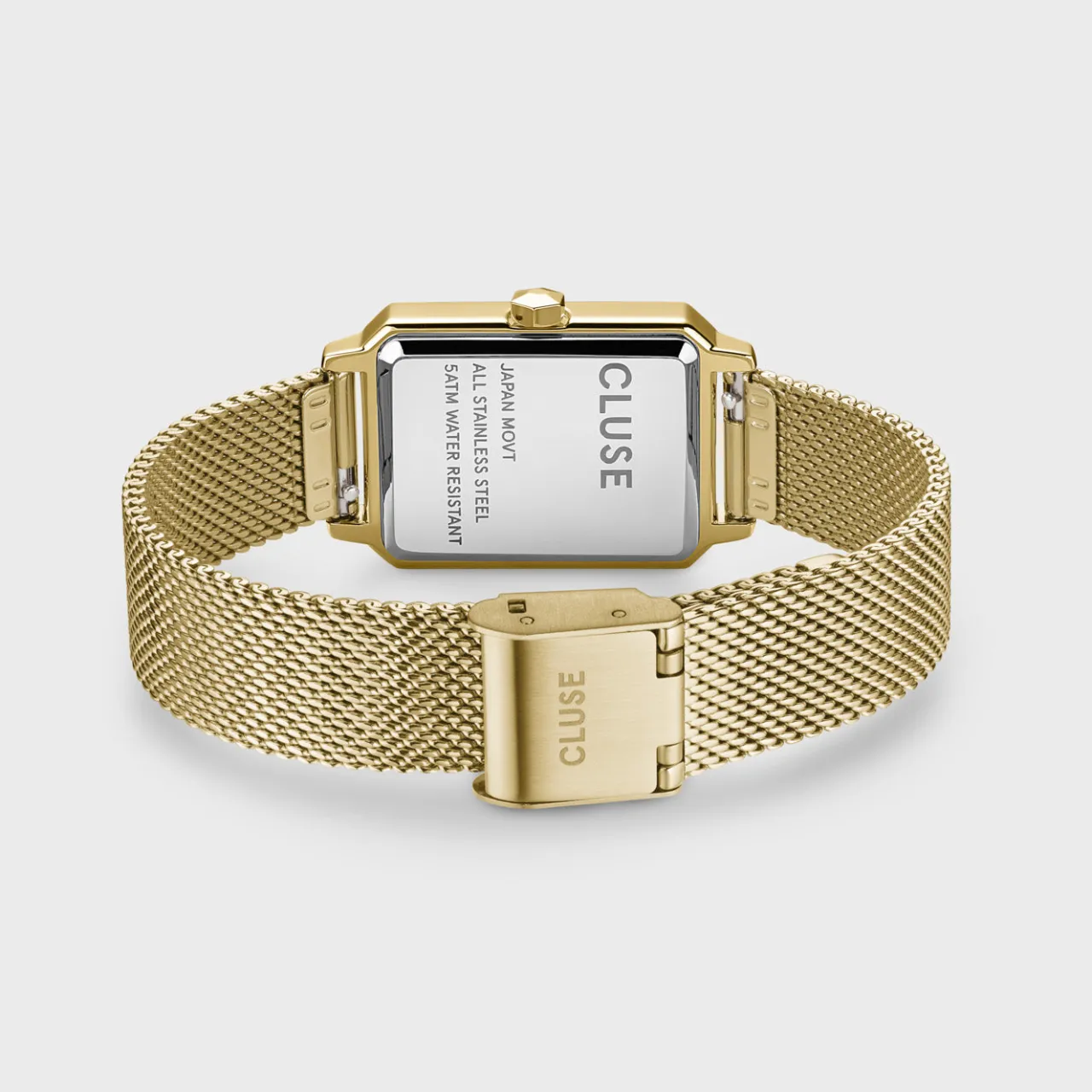 Femme CLUSE Gift Box Fluette Mesh White Watch and Double Chain Bracelet, Gold Colour