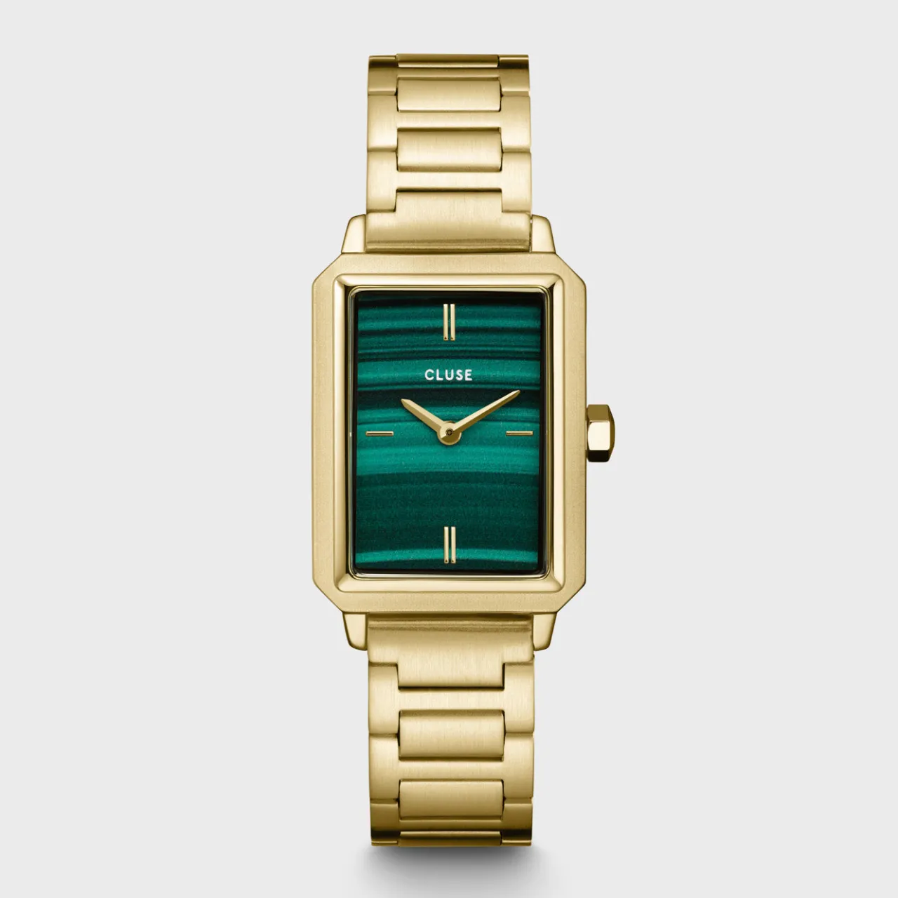Femme CLUSE Gift Box Fluette Steel Green Watch and Round Chain Bracelet, Gold Colour