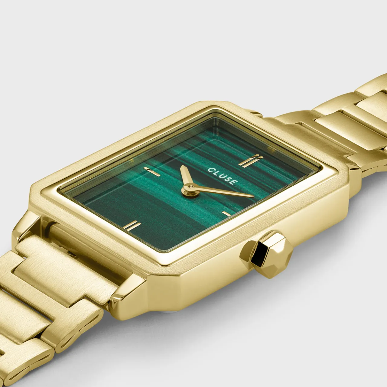 Femme CLUSE Gift Box Fluette Steel Green Watch and Round Chain Bracelet, Gold Colour