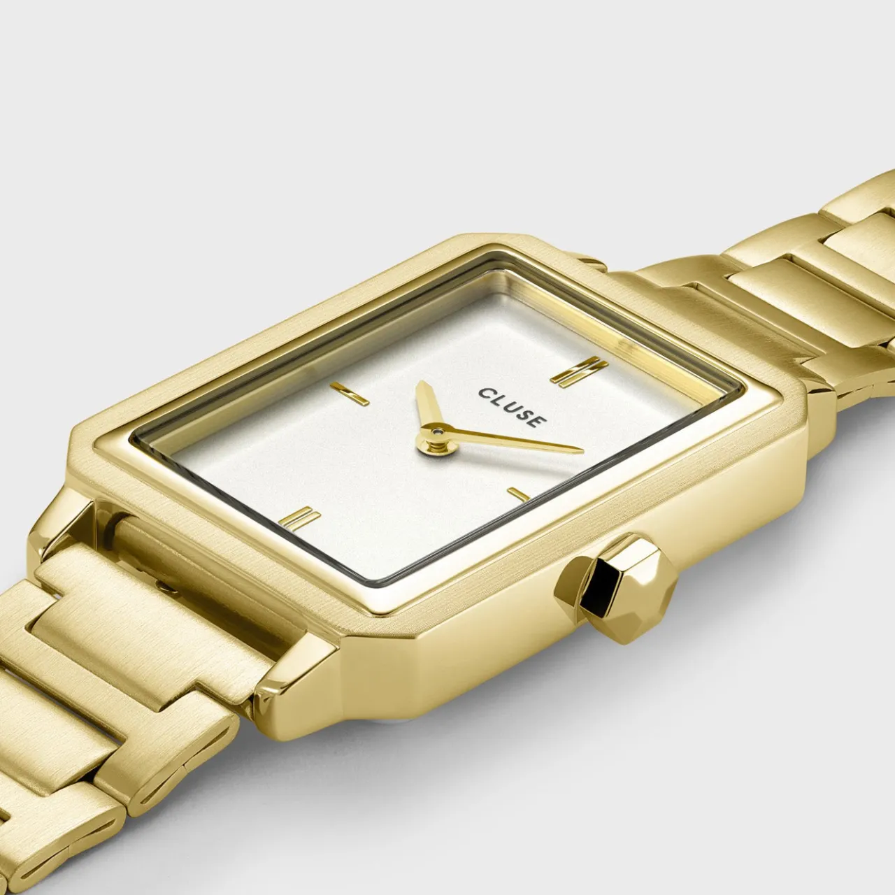Femme CLUSE Gift Box Fluette Steel Watch and Black Leather Lizard Strap, Gold Colour