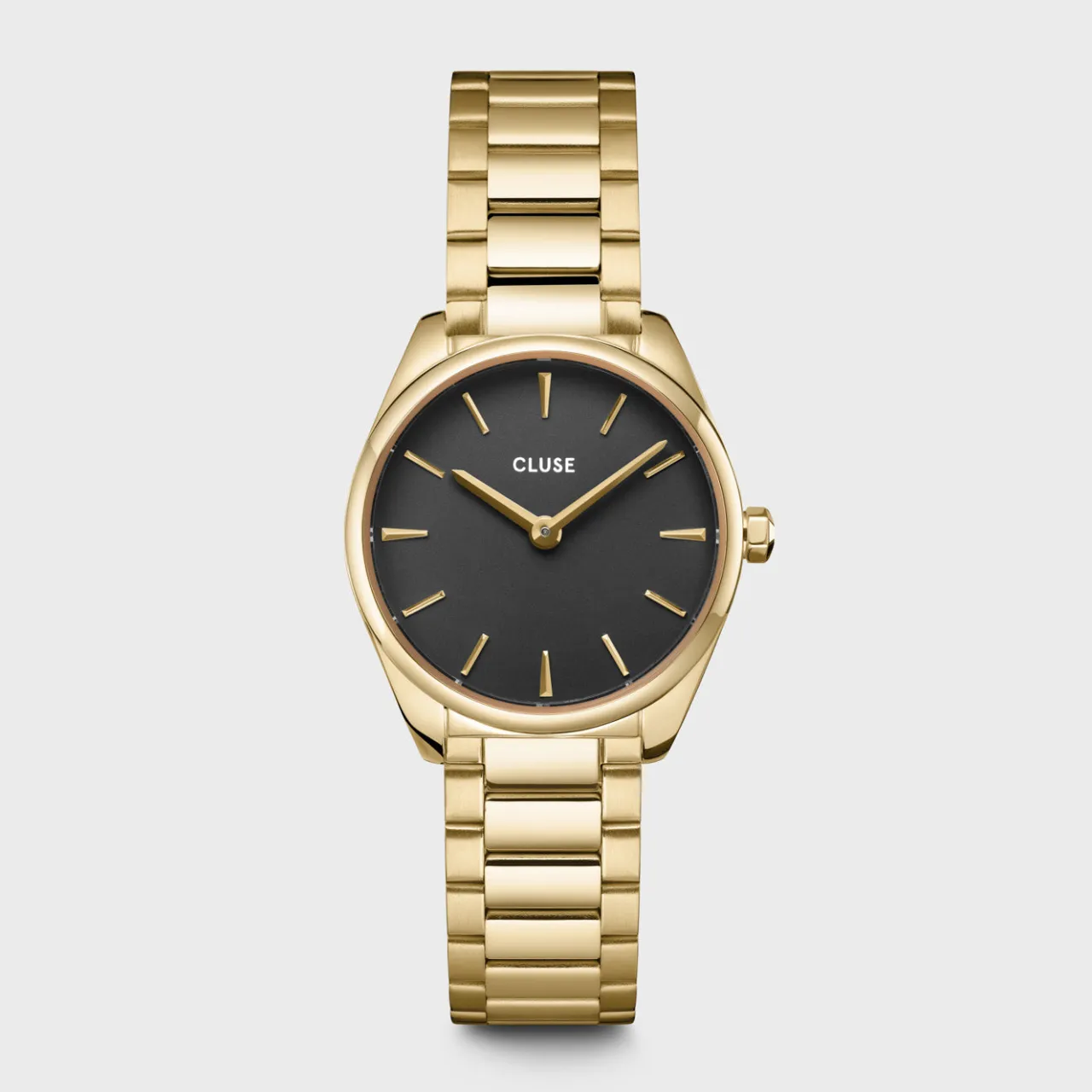 Femme CLUSE Gift Box Féroce Mini Watch Black & Chain Bracelet, Gold Colour