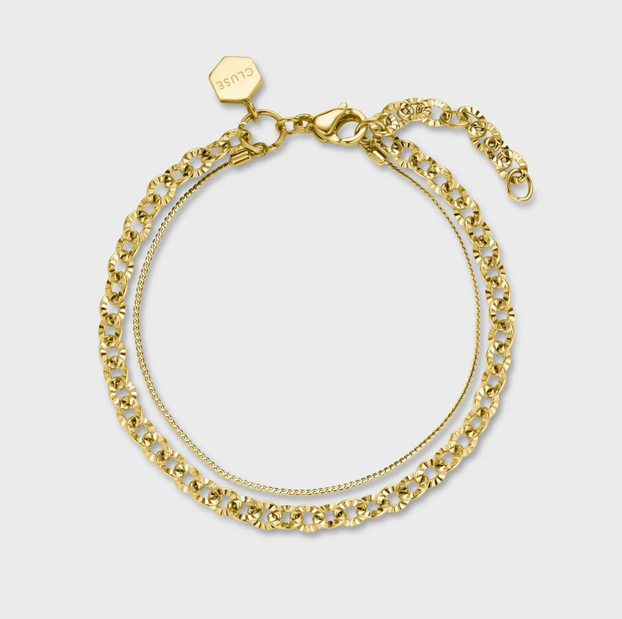 Femme CLUSE Gift Box Féroce Petite Steel Watch and Double Chain Bracelet, Gold Colour