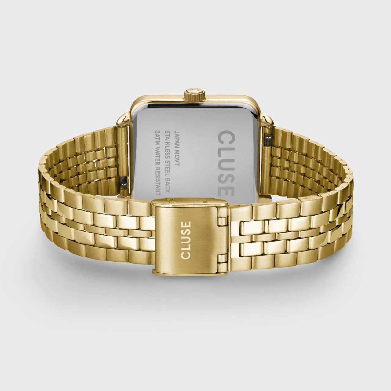 Femme CLUSE Gift Box La Tétragone Black Steel Watch & Paperclip Chain Bracelet, Gold Colour
