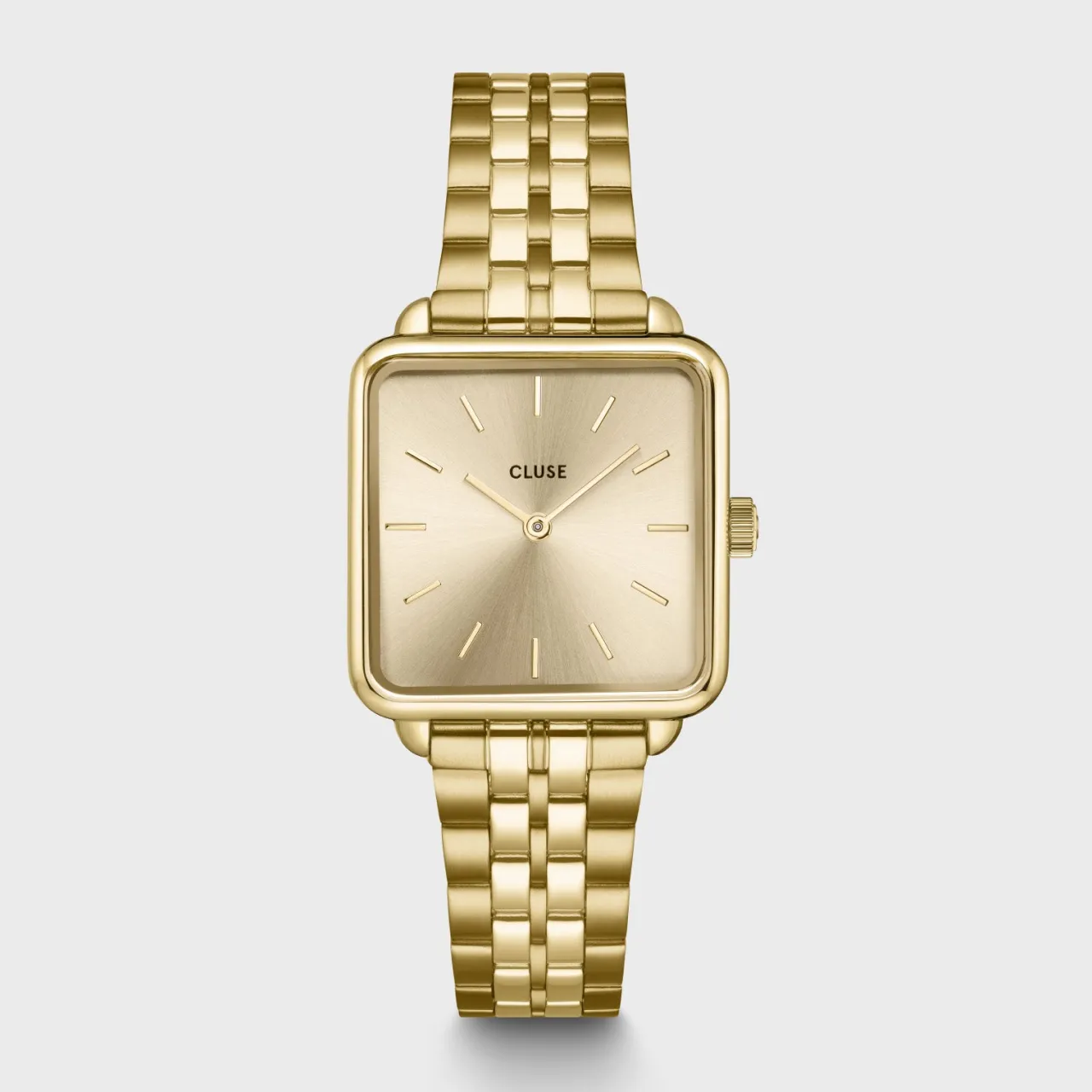 Femme CLUSE Gift Box La Tétragone Full Gold Steel Watch & Curb Chain Bracelet, Gold Colour