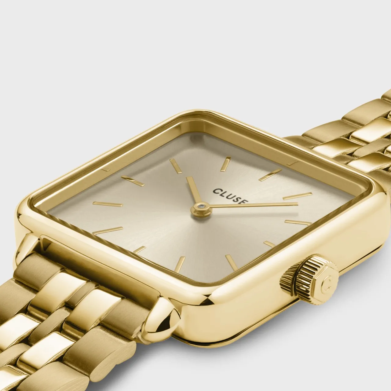 Femme CLUSE Gift Box La Tétragone Full Gold Steel Watch & Curb Chain Bracelet, Gold Colour