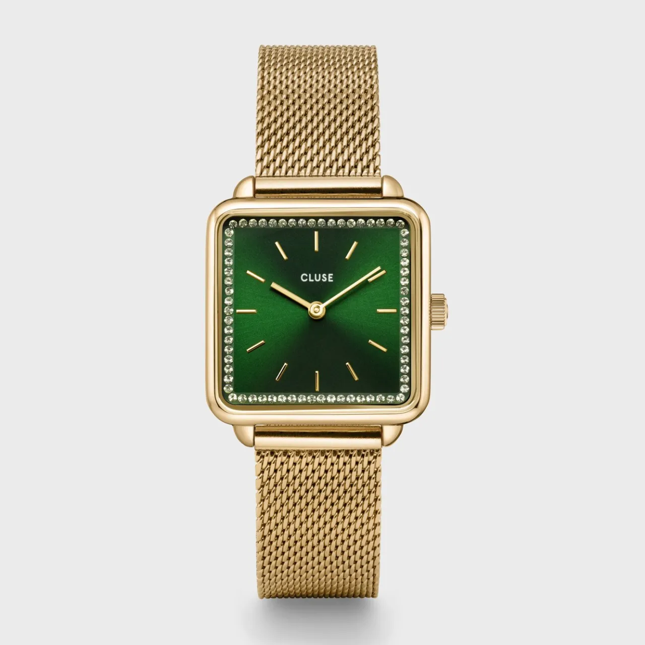 Femme CLUSE Gift Box La Tétragone Mesh and Malachite Bracelet Gold Colour