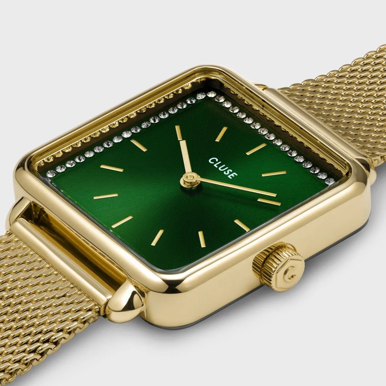Femme CLUSE Gift Box La Tétragone Mesh and Malachite Bracelet Gold Colour