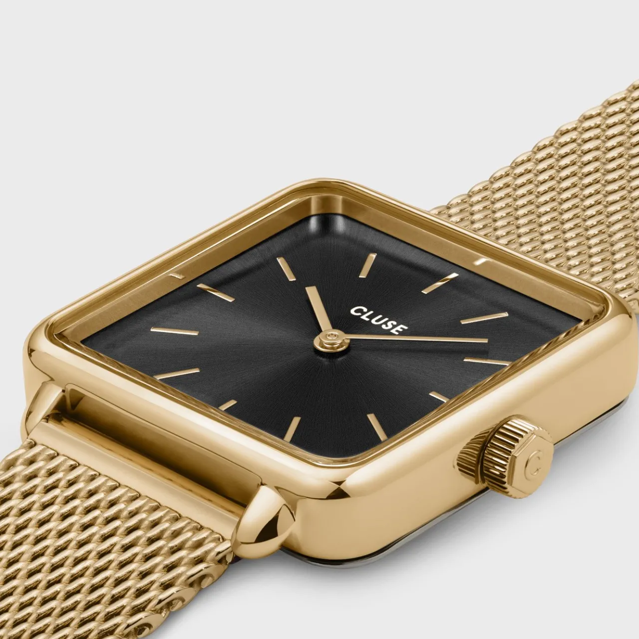 Femme CLUSE Gift Box La Tétragone Mesh Watch & Beads Bracelet, Gold Colour