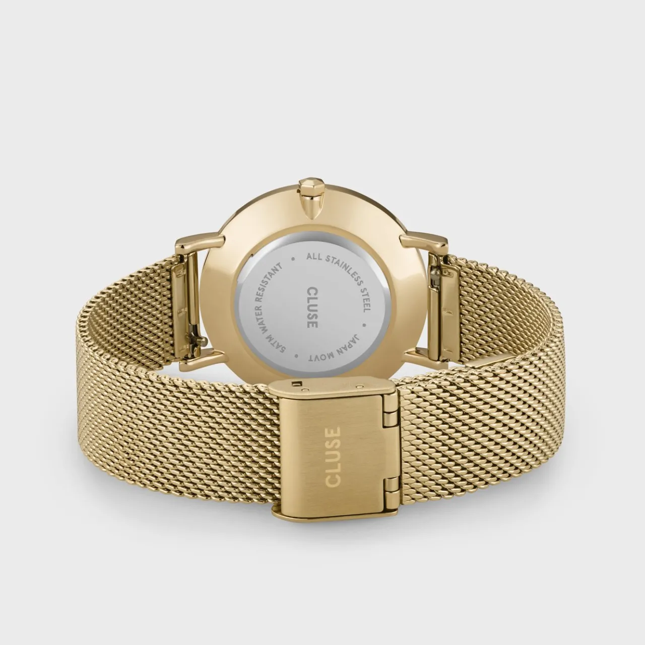 Femme CLUSE Gift Box Minuit Watch Mesh & Grey Leather Strap, Gold Colour