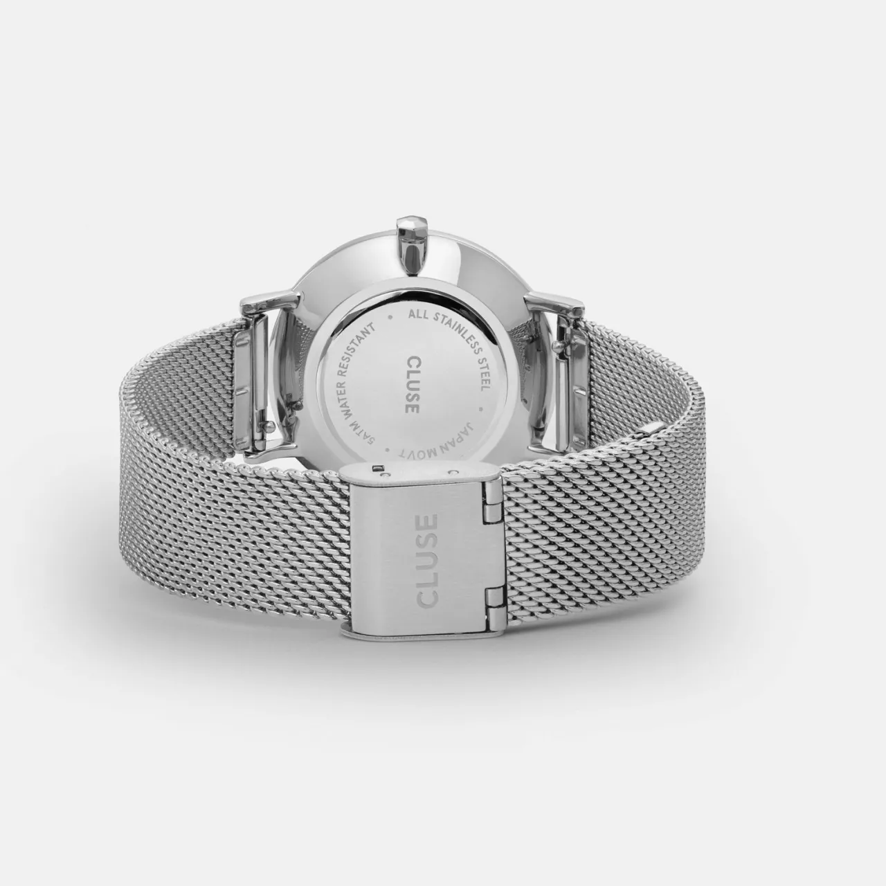 Femme CLUSE Gift Box Minuit Watch Mesh & Grey Leather Strap, Silver Colour