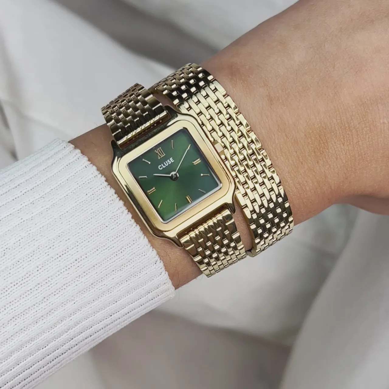 Femme CLUSE Gracieuse Petite Watch Double Steel, Forest Green, Gold Colour