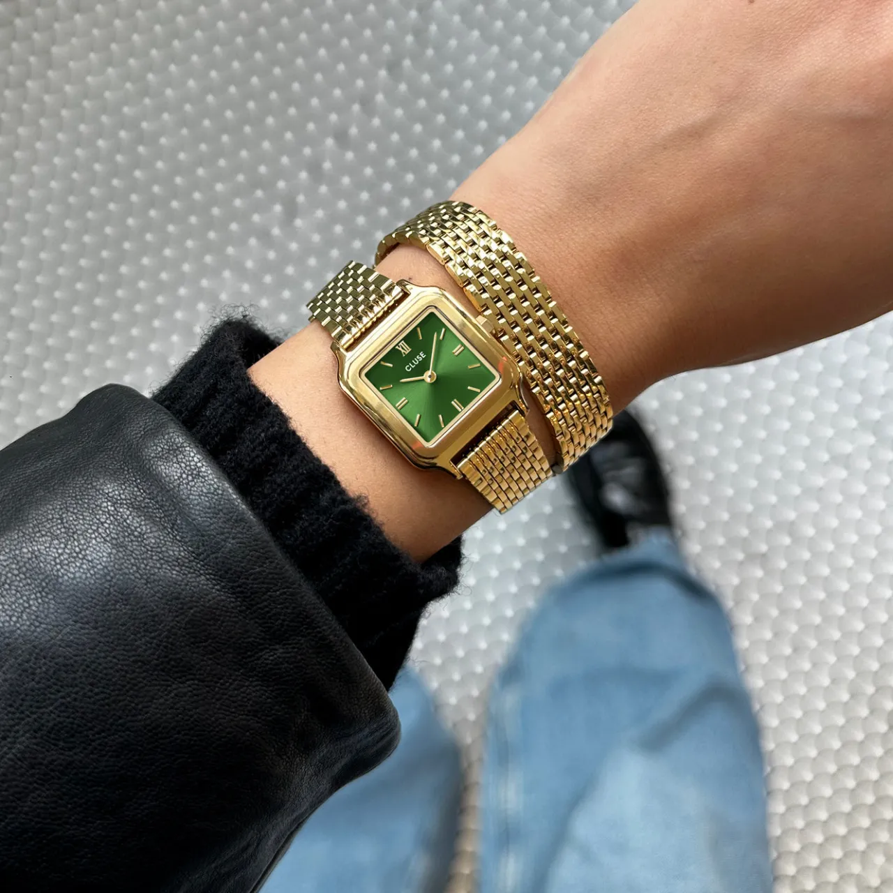 Femme CLUSE Gracieuse Petite Watch Double Steel, Forest Green, Gold Colour