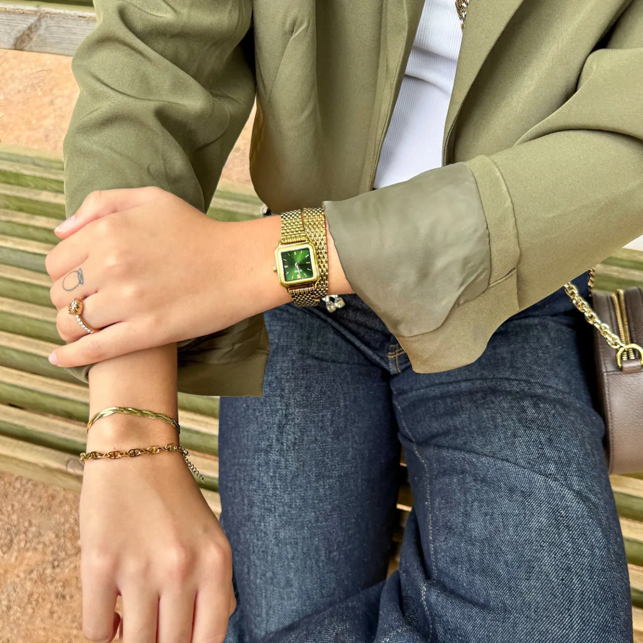 Femme CLUSE Gracieuse Petite Watch Double Steel, Forest Green, Gold Colour