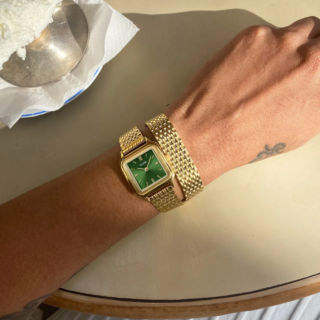 Femme CLUSE Gracieuse Petite Watch Double Steel, Forest Green, Gold Colour