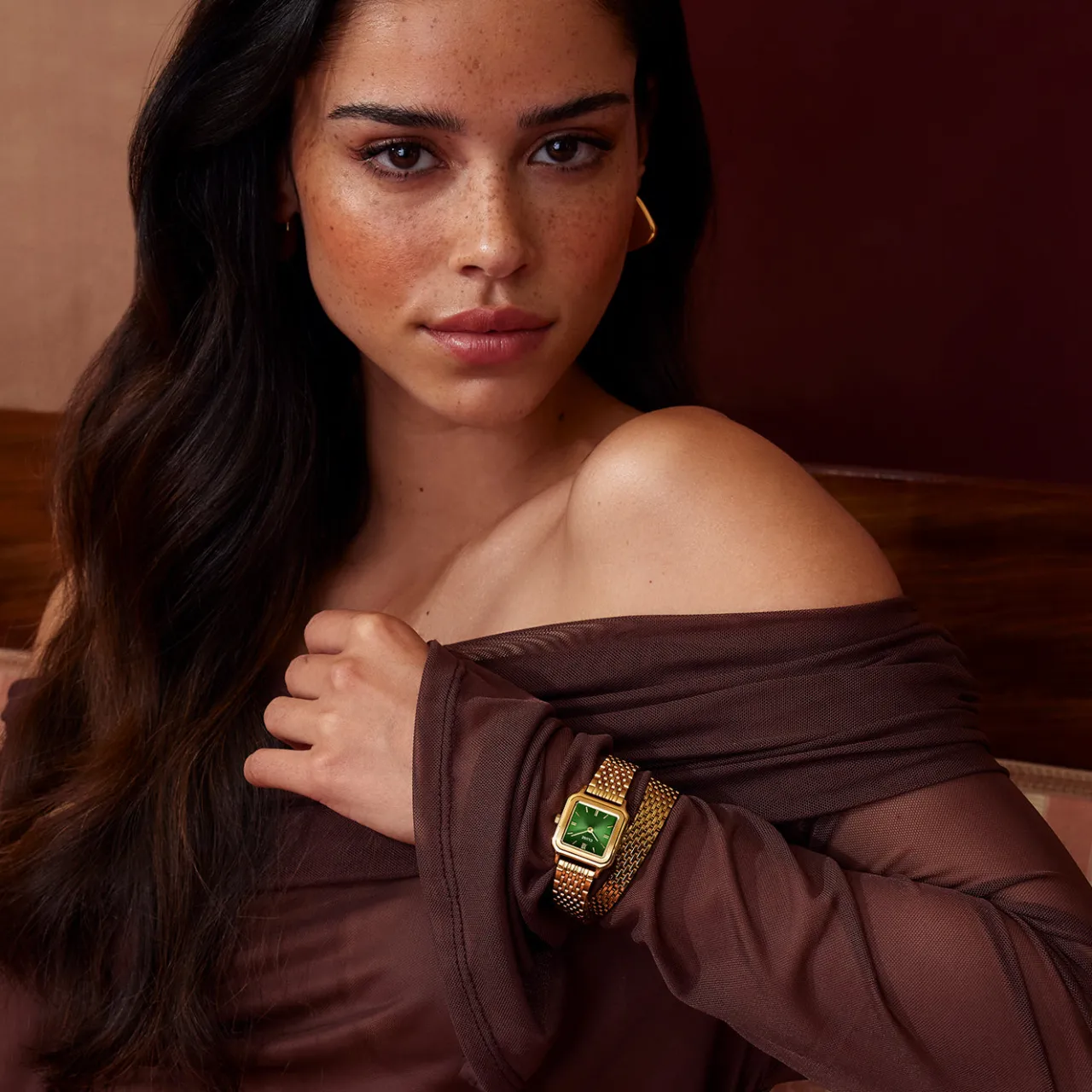Femme CLUSE Gracieuse Petite Watch Double Steel, Forest Green, Gold Colour