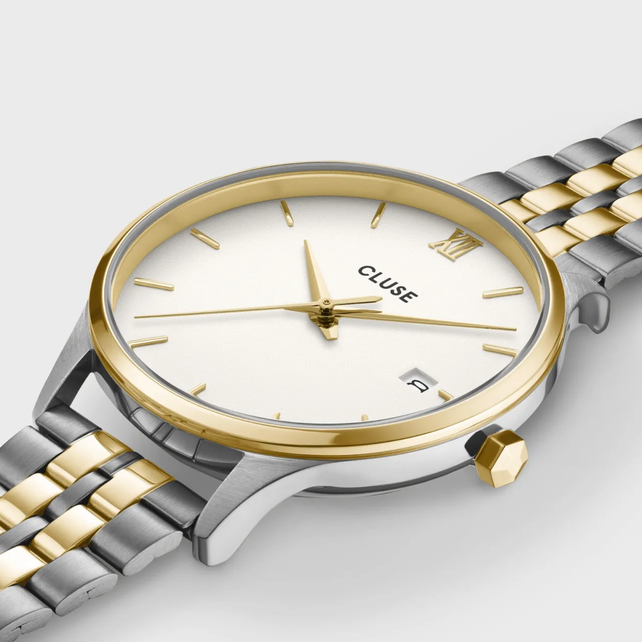 Femme CLUSE Minuit Date Watch Steel, Coconut Milk, Bicolor